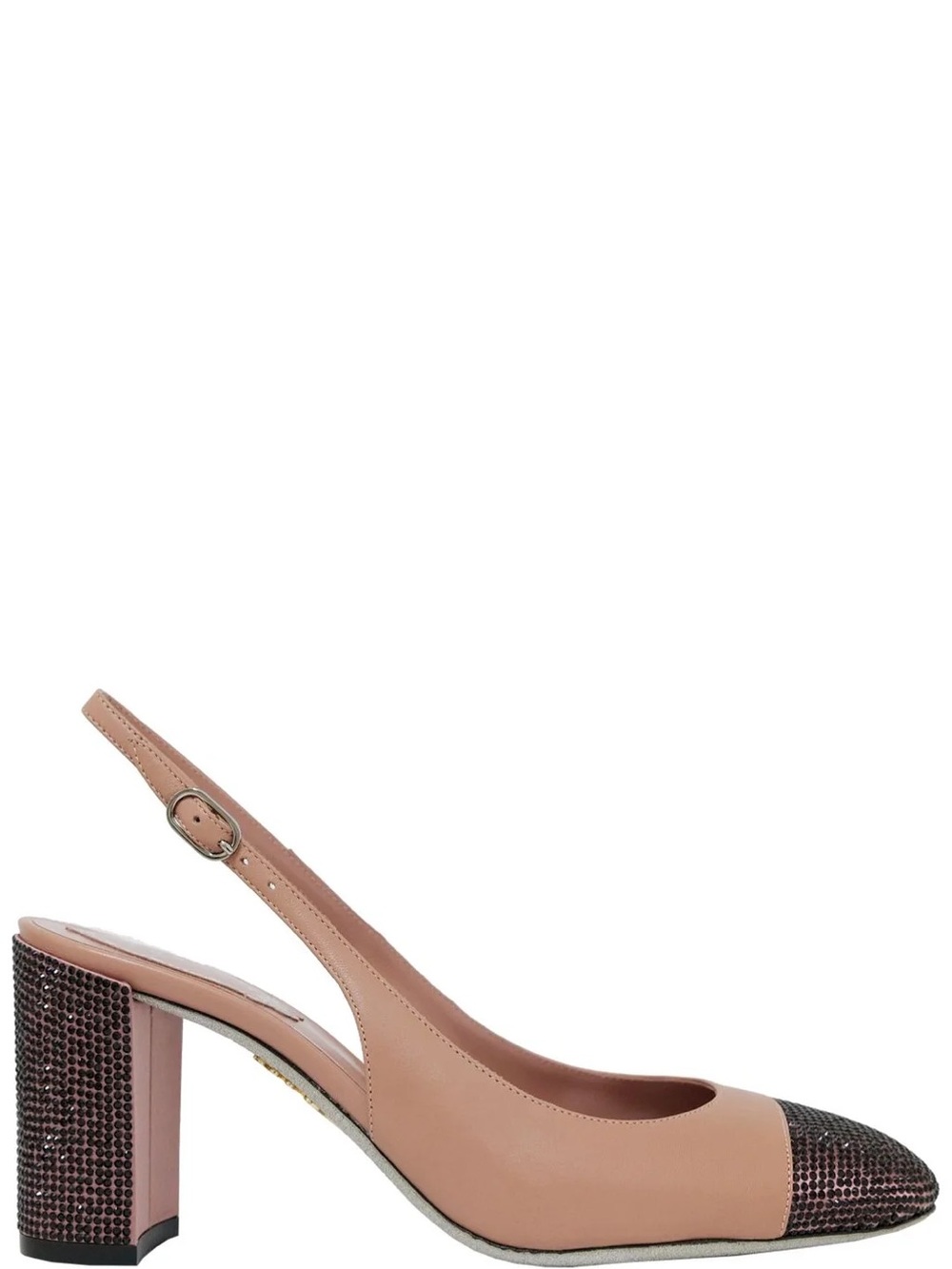 New Rene Caovilla Tan Crystal Slingback with Embellished Toe and Block Heel